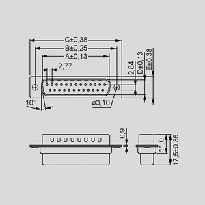 SL09CR D-Sub Plug 9-Pole Crimp (hus UDEN ben) SL_CR<br>Dimensions