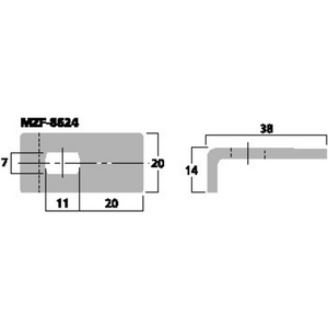 MZF-8624 Vinkelbeslag til højttalergitre 38x20x14mm. MZF-8624 Tegning