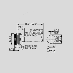 PX0833 Panel M. Conn. IP68 Modular RJ45, Cat 5e PX0833<br>Dimensions
