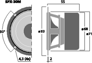 SPX-30M Fuldtone højttaler 3" 8 Ohm 20W Tegning