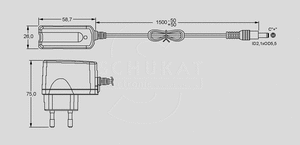 HNP06-050 Strømforsyning 5V, 1200mA (2,1 x 5,5 stik) HNP06-050-C diagram