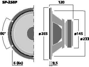 SP-250P Bas 10" 8 Ohm 100W Tegning