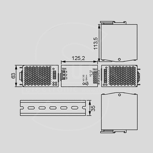 WDR-240-48 SPS DIN-Rail 240W 48V/5A Dimensions and Terminal Pin Assignment