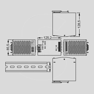 SDR-480P-48 SPS DIN-Rail 480W 48V/10A parallel Dimensions and Terminal Pin Assignment