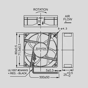 EE80251S2-999 Fan 12V 80x25 S 62,8m³/h 30dBA ME80252_, EE80252_<br>Dimensions