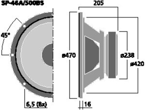 SP-46A/500BS PA-woofer 18" 8 Ohm 500W Drawing 1024