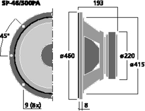 SP-46/500PA PA-woofer 18" 8 Ohm 500W Drawing 400