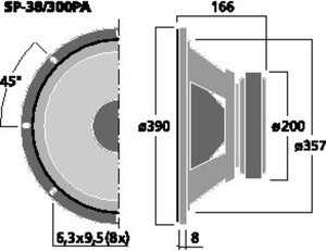 SP-38/300PA PA-woofer 15" 8 Ohm 300W Drawing 1024