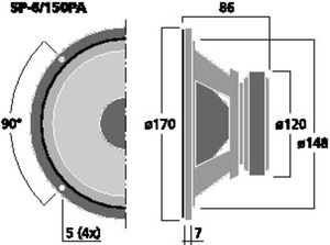 SP-6/150PA PA-midrange 6,5" 8 Ohm 150W Drawing 1024