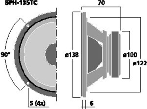 SPH-135TC HiFi-Bas/midrange 5,5" 2x8 Ohm 2x30W Drawing 1024