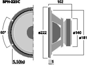 SPH-225C HiFI-woofer 8" 8 Ohm 100W Drawing 1024