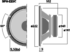 SPH-225C HiFI-woofer 8" 8 Ohm 100W Drawing 400