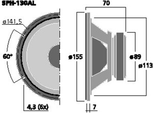 SPH-130AL HiFi-Bas/Midrange 5,5" 8 Ohm 50W Drawing 1024