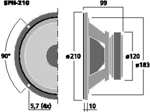 SPH-210 HiFi-Bas/Midrange 8" 8 Ohm 50W Drawing 1024