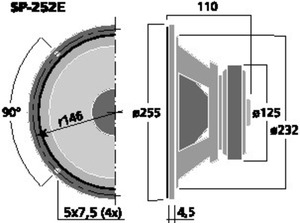 SP-252E HiFi-Bas/Midrange 10" 4 Ohm 75W Drawing 1024