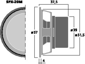 SPX-20M Fuldtone højttaler 2" 8 Ohm 15W Drawing 1024