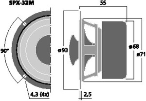 SPX-32M Fuldtone højttaler 3" 8 Ohm 20W Drawing 1024