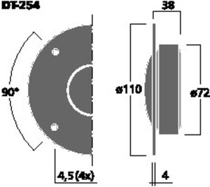 DT-254 HiFi-Dome tweeter 8 Ohm 90W Drawing 1024