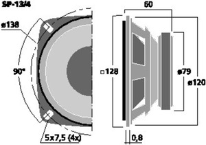 SP-13/4 Universal-HT 5" 4 Ohm 20W Drawing 1024