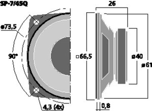 SP-7/4SQ Universal-HT 2,5" 4 Ohm 4W Drawing 1024