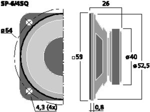 SP-6/4SQ Universal-HT 2" 4 Ohm 3W Drawing 1024