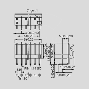 NSL396M-8G PCB Header 8-Pole Straight P3,96 NSL396M-_W<br>Dimensions