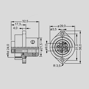 BIN09-4224-00-04 Serie 693 Female Socket 4-Pole 3+PE Screw Term. BIN09-4224-0004<br>Dimensions