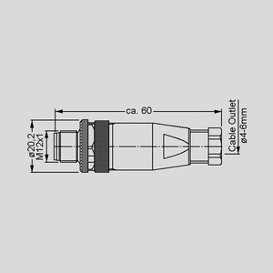 BIN99-0429-14-04 M12 Hanstik 4-Pole skrue Term. BIN99-0429-1404, -0437-1405<br>Dimensions