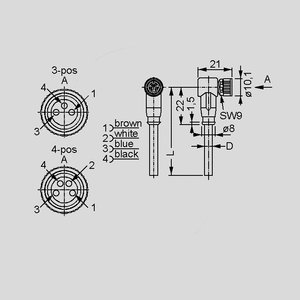 SAL-8-RKW3-5-K1 Female Cable Con. 3-Pole molded 5m 90&deg; SAL-8-RKW_<br>Dimensions