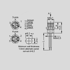 SAL-8-FK3-0.2 Female Socket with Wires 3-Pole SAL-8-FK_<br>Dimensions