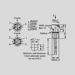 SAL-8-FS3-0.2 Male Socket with Wires 3-Pole SAL-8-FS_<br>Dimensions