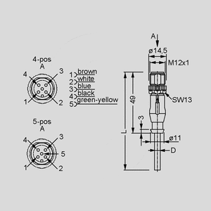 SAL-12-RS4-2-K1 Male Cable Con. 4-Pole molded 2m axial SAL-12_RS_<br>Dimensions