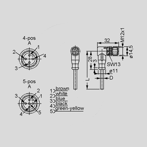 SAL-12-RSW4-2-K1A Male Cable Con. 4-Pole molded 2m 90° SAL-12-RSW_<br>Dimensions