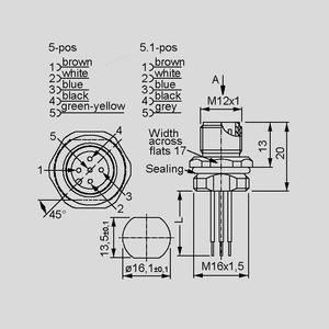 SAL-12-FS4-0.5 Male Socket with Wires 4-Pole Front SAL-12_FS_<br>Dimensions