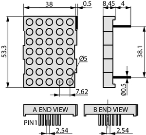 TC20-11SRWA KINGBRIGHT - DOT MATRIX, 2.0" CMN CATHODE, RED 53x38mm.