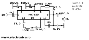 AN7120 2.1 W Audio Power Amplifier Circuit DIP-14