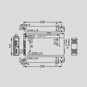 RSP-750-24 SPS Case 751,2W 24V/31,3A Dimensions and Terminal Pin Assignment