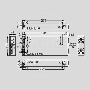 RSP-2000-12 SPS Case 1200W 12V/100A Dimensions and Terminal Pin Assignment