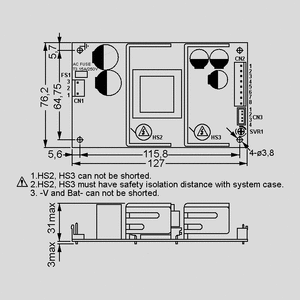 PSC-100B SPS Case 100,74W 27,6/27,6V Dimensions and Terminal Pin Assignment
