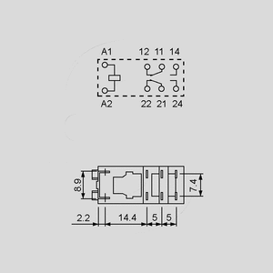 F4652-24 Ind.Relay 2xU 8A 24V 1200R 46.52.9.024.0040 F4652_<br>Pin Board and Circuit Diagram