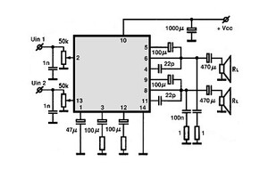 KA2214 1.2W Dual Power Amplifier DIP-16