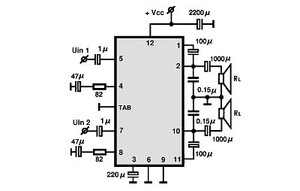 KIA6283K 4.6W Dual Audio PowerAmp SIP-12