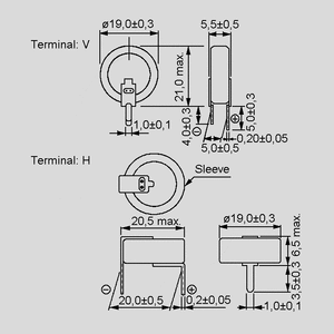 EECS0HD224H Gold Cap Capacitor 0,22F 5,5V P10 H EECS5R5_<br>Dimensions