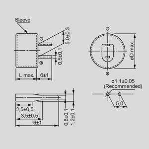 EECF5R5U155 Gold Cap Capacitor 1,5F 5,5V 21,5x8,0mm Dimensions