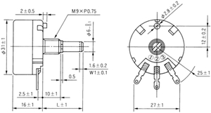 RA30Y30SB252 Trådviklet potentiometer 2.5 kΩ LIN ± 10 %
