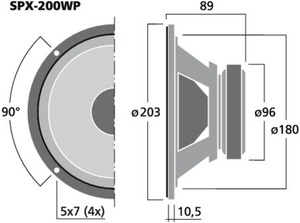 SPX-200WP Fuldtonehøjttaler 8", 8Ω, 100W