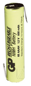 65AAAH1A1P AAA 10,5x43,5mm. 650mAh NIMH med loddeflige