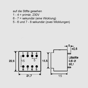 BV201515 Transformer 0,35VA 220V 2x15V 2x12mA