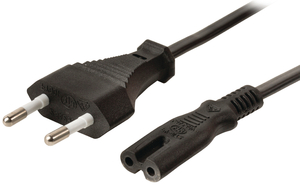 W95038 Euro Strømkabel, 8-tal stik, 3m, sort - 230 volt netledning 8-tals stik til lige fladt eurostik anvendes til meget almindeligt forbrugerelektronik