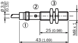 IME08-02BPSZW2K Induktiv sensor. PNP-udgang. Med 2m ledning.